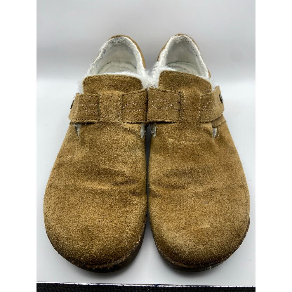 Earth Origins Aurora Jade Breen Tan Suede Faux Fur Lined Clogs Mules Women’s 9.5